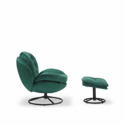 Velvet Emerald Green Azura Swivel Accent Chair With Footstool - thumbnail 6