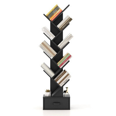 10 Tiers Bookshelf Display Bookcase Tree Shaped Storage Rack Shelves With Drawer - image 1