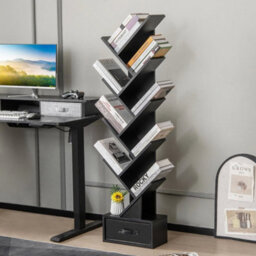 10 Tiers Bookshelf Display Bookcase Tree Shaped Storage Rack Shelves With Drawer - thumbnail 5