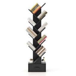 10 Tiers Bookshelf Display Bookcase Tree Shaped Storage Rack Shelves With Drawer - thumbnail 1