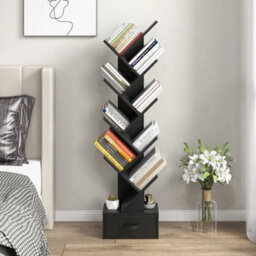 10 Tiers Bookshelf Display Bookcase Tree Shaped Storage Rack Shelves With Drawer - thumbnail 6