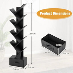10 Tiers Bookshelf Display Bookcase Tree Shaped Storage Rack Shelves With Drawer - thumbnail 2