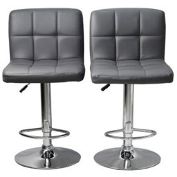 Gr8 Home Set Of 2 Dark Grey Faux Leather Swivel Chairs Breakfast Bar Stool Chrome Gas Lift - thumbnail 5