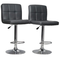 Gr8 Home Set Of 2 Dark Grey Faux Leather Swivel Chairs Breakfast Bar Stool Chrome Gas Lift - thumbnail 1