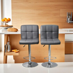 Gr8 Home Set Of 2 Dark Grey Faux Leather Swivel Chairs Breakfast Bar Stool Chrome Gas Lift - thumbnail 3