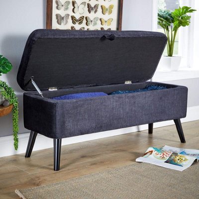 Home Source Carson Buttoned Top Black Velvet Storage Box Ottoman With Legs - image 1