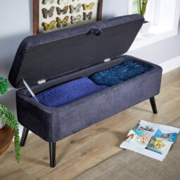 Home Source Carson Buttoned Top Black Velvet Storage Box Ottoman With Legs - thumbnail 3