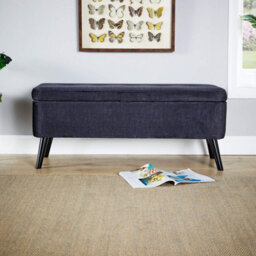 Home Source Carson Buttoned Top Black Velvet Storage Box Ottoman With Legs - thumbnail 5
