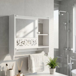 Wall Mounted Mirrored Bathroom Cabinet, Over Sink Storage Unit With Towel Bar - thumbnail 3