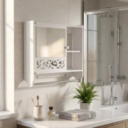 Wall Mounted Mirrored Bathroom Cabinet, Over Sink Storage Unit With Towel Bar - thumbnail 4
