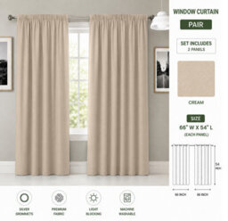 Aspire Homeware Cream Plain Blackout Curtain Room Darkening Pencil Pleat Curtain Pair (W)168Cm X (D)137Cm With Tie Back Pair - thumbnail 9