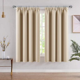 Aspire Homeware Cream Plain Blackout Curtain Room Darkening Pencil Pleat Curtain Pair (W)168Cm X (D)137Cm With Tie Back Pair