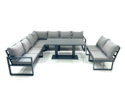 Fimous 9 Seater Outdoor Aluminum Garden Furniture Set Corner Sofa Rising Lifting Dining Table Sets Dark Grey - thumbnail 2