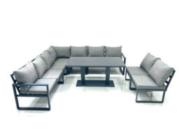 Fimous 9 Seater Outdoor Aluminum Garden Furniture Set Corner Sofa Rising Lifting Dining Table Sets Dark Grey - thumbnail 1