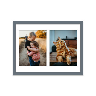 16X12 Inch 2 Opening Photo Collage Frame, Display Two 9X7 Inch Photos, Multi Aperture Family Picture Frame, Grey - image 1