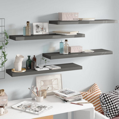 Berkfield Floating Wall Shelves 4 Pcs High Gloss Grey 90X23.5X3.8 Cm Mdf - image 1