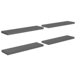 Berkfield Floating Wall Shelves 4 Pcs High Gloss Grey 90X23.5X3.8 Cm Mdf - thumbnail 2