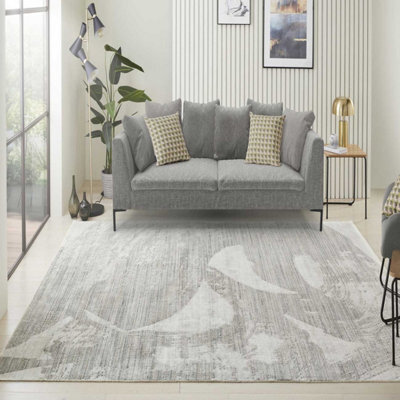 White Grey Wool Luxurious Modern Easy To Clean Abstract Dining Room Bedroom And Living Room Rug -244Cm X 305Cm