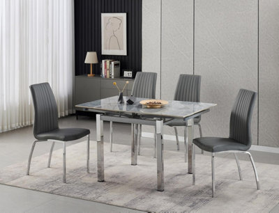Furnizone UK Piccolo 4-Seater Ceramic Extending Dining Table And 4 Modalux Grey Faux Leather Chairs - image 1