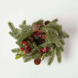 Homescapes Artificial Green & Brown Handcrafted Festive Wicker Basket With Fir, Berries & Real Pinecones, 40 X 59 Cm - thumbnail 2