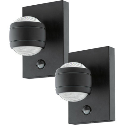 2 Pack Black Zinc Steel Ip44 Outdoor Wall Lights With Pir Sensor - 3.7W Led Lanterns - image 1