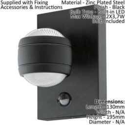 2 Pack Black Zinc Steel Ip44 Outdoor Wall Lights With Pir Sensor - 3.7W Led Lanterns - thumbnail 2