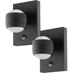 2 Pack Black Zinc Steel Ip44 Outdoor Wall Lights With Pir Sensor - 3.7W Led Lanterns