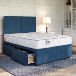 Divan Base Direct Naples Blue Platform Top Divan Bed Base 5Ft King Size With 2 Drawers + Arezzo Floor Standing Headboard - thumbnail 1