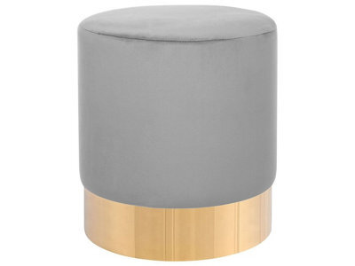 Beliani Velvet Grey Round Footstool Pouffe With Gold-Tone Base, 39Cm Diameter, 40Cm High - image 1