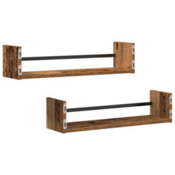 Walplus Wall Shelf 2 Pcs Old Wood 60 X 16 X 14 Cm Engineered Wood - thumbnail 5