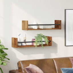 Walplus Wall Shelf 2 Pcs Old Wood 60 X 16 X 14 Cm Engineered Wood - thumbnail 4