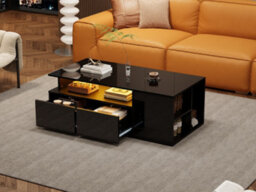 Black High Gloss Coffee Table With Open Storage, 2 Drawers & Led Lights - thumbnail 7