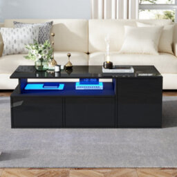 Black High Gloss Coffee Table With Open Storage, 2 Drawers & Led Lights - thumbnail 6