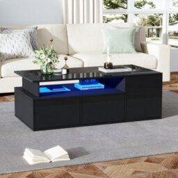 Black High Gloss Coffee Table With Open Storage, 2 Drawers & Led Lights - thumbnail 5