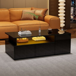 Black High Gloss Coffee Table With Open Storage, 2 Drawers & Led Lights - thumbnail 2
