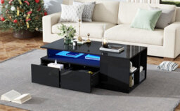 Black High Gloss Coffee Table With Open Storage, 2 Drawers & Led Lights - thumbnail 9
