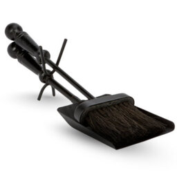 Fire99 All Black Brush And Shovel Set 40Cm Round Handles Fireplace Tool Set Durable Metal Hearth Cleaning Accessory