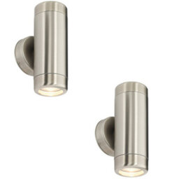 2 Pack Up & Down Twin Outdoor Wall Light - 2 X 7W Gu10 Led - Stainless Steel - thumbnail 1