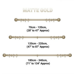 A.unique Home Plain Round Ball Metal Extendable Curtain Pole With Rings And Fittings (25/28mm) - Matte Gold, 180Cm - 340Cm Approx - thumbnail 6