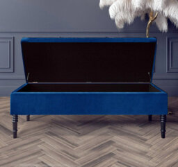 Safar Plain 90Cm Ottoman Storage Bench - Plush Velvet Shoe Bench - Sapphire Blue Upholstery Footstool With Storage - thumbnail 2