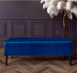 Safar Plain 90Cm Ottoman Storage Bench - Plush Velvet Shoe Bench - Sapphire Blue Upholstery Footstool With Storage