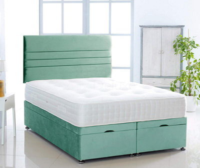 Comfy Deluxe Duck Egg Plush Foot Lift Ottoman Bed With Memory Spring Mattress And  Horizontal   Headboard 5.0Ft King Size - image 1