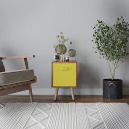 Urbn-Living Urbnliving 51Cm Height Teak Wooden Cube Storage Bookcase Yellow Inserts Scandinavian Beech Legs - thumbnail 2