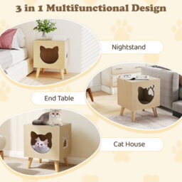 Costway Cat Litter Box Enclosure Indoor Pet House Style Side Table - thumbnail 3
