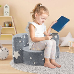 Costway Kids Plush Couch Toddlers 2 In 1 Glow In The Dark Sofa Play Mat-Grey - thumbnail 8
