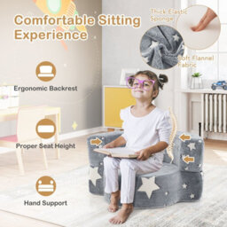 Costway Kids Plush Couch Toddlers 2 In 1 Glow In The Dark Sofa Play Mat-Grey - thumbnail 5