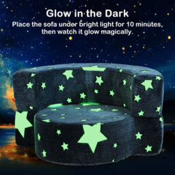 Costway Kids Plush Couch Toddlers 2 In 1 Glow In The Dark Sofa Play Mat-Grey - thumbnail 6