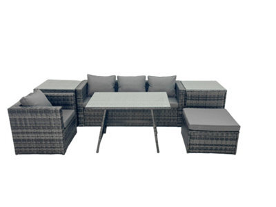 Fimous Outdoor Dining Table Sofa Armchair Set With 2 Side Tables Big Footstool Garden Furniture Set Dark Grey Mixed - image 1