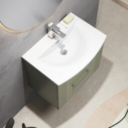 Balterley Belvide Partial Fluted 2 Drawer Wall Hung Vanity Unit With 1 Tap Hole Curved Basin- 600mm - Satin Green - thumbnail 3