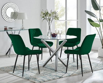 Furniturebox Uk Selina Round Dining Table And 4 Green Pesaro Black Leg Chairs - image 1